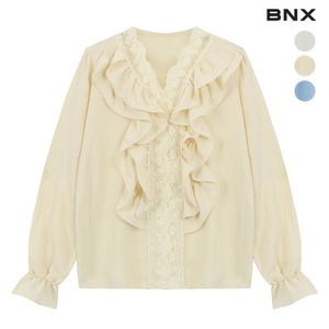 BNX 비엔엑스 bnx 여성 레이스 프릴 브이넥 블라우스 - no 1