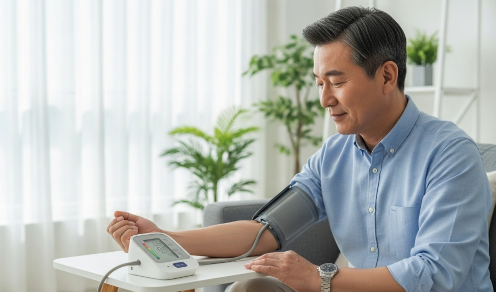 혈압을 재고 있는 사람 이미지