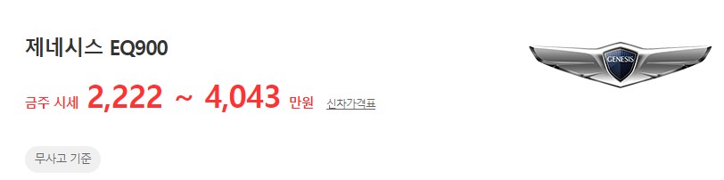 제네시스 EQ900 중고차 무사고 기준 평균 시세