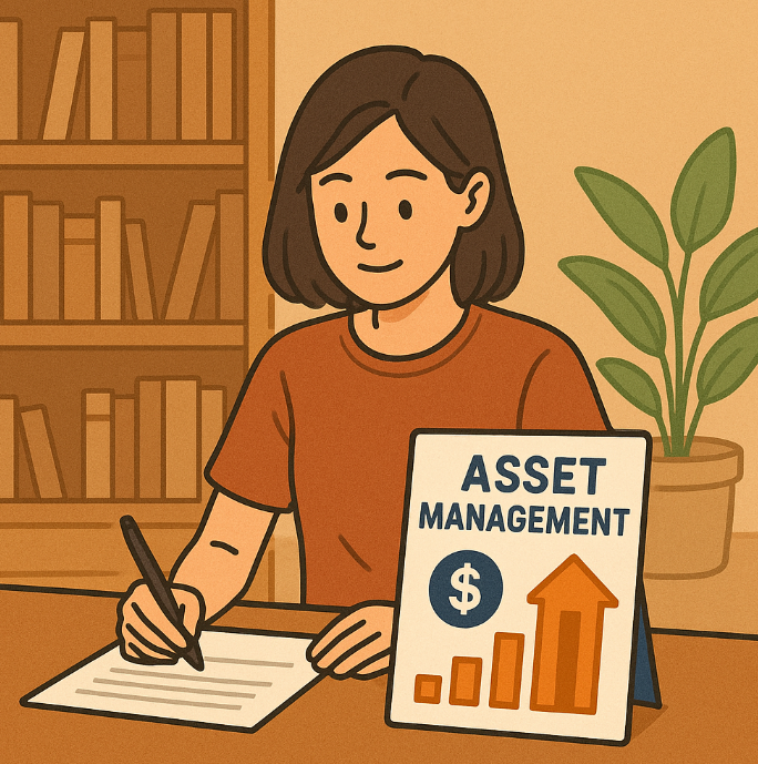 종이에 자산을 정리중인 여성 이미지