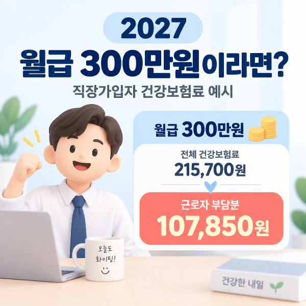 월급 300만원 직장가입자 건강보험료 계산 예시