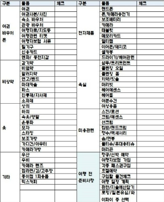 다낭 여행 패키지 준비물 리스트
