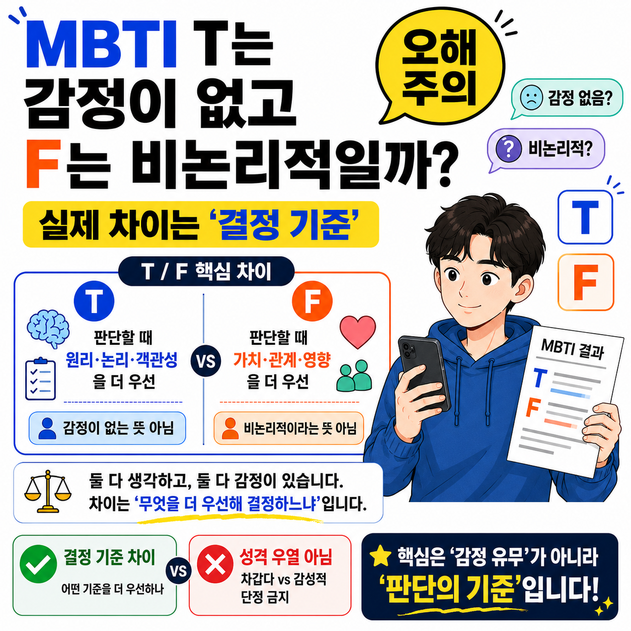 MBTI T는 감정이 없고 F는 비논리적일까? 실제 차이는 &lsquo;결정 기준&rsquo;