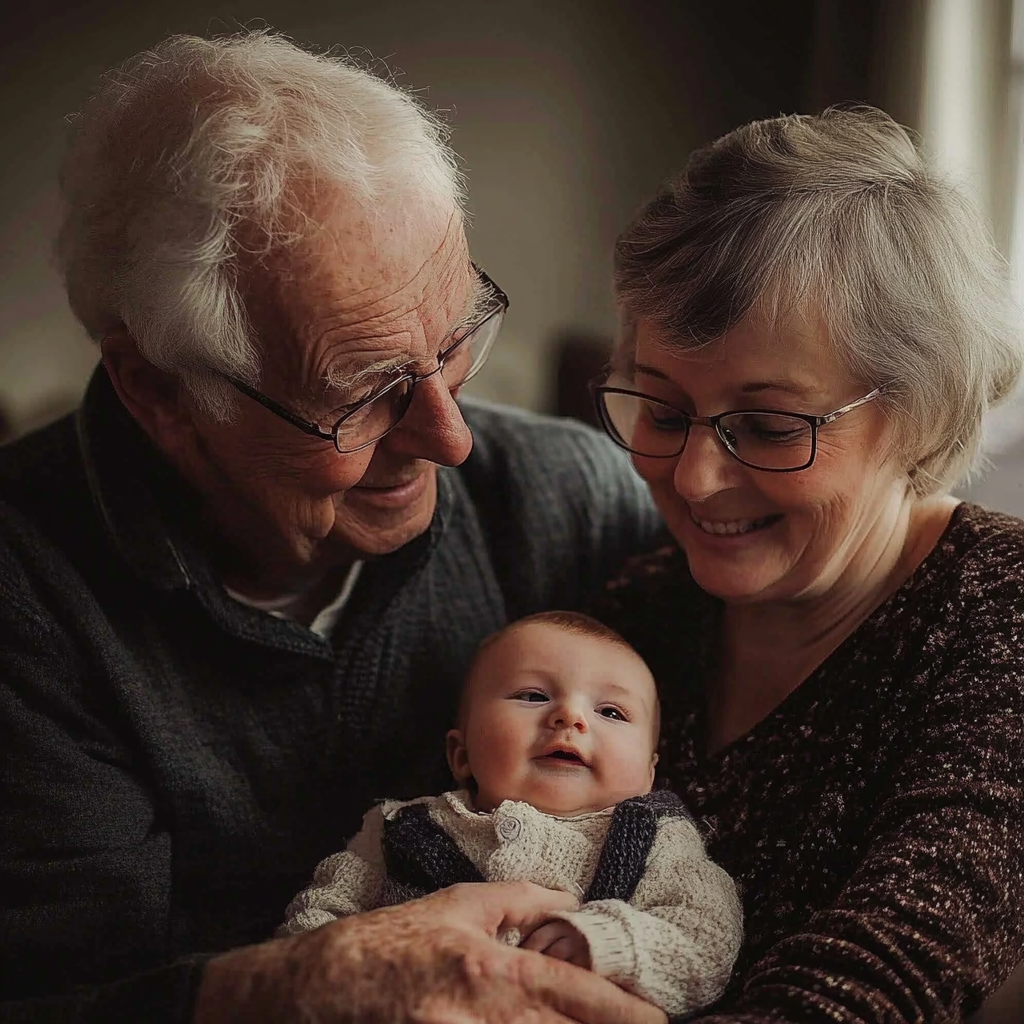 조부모가 아기를 돌보고 있는 사진