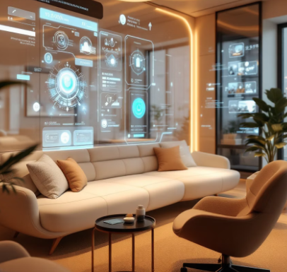 카카오 AI 에이전트 11월 출시 예고 이미지 - 스마트폰 AI 채팅 인터페이스와 미래형 홀로그램 요소가 포함된 현대적인 기술 일러스트