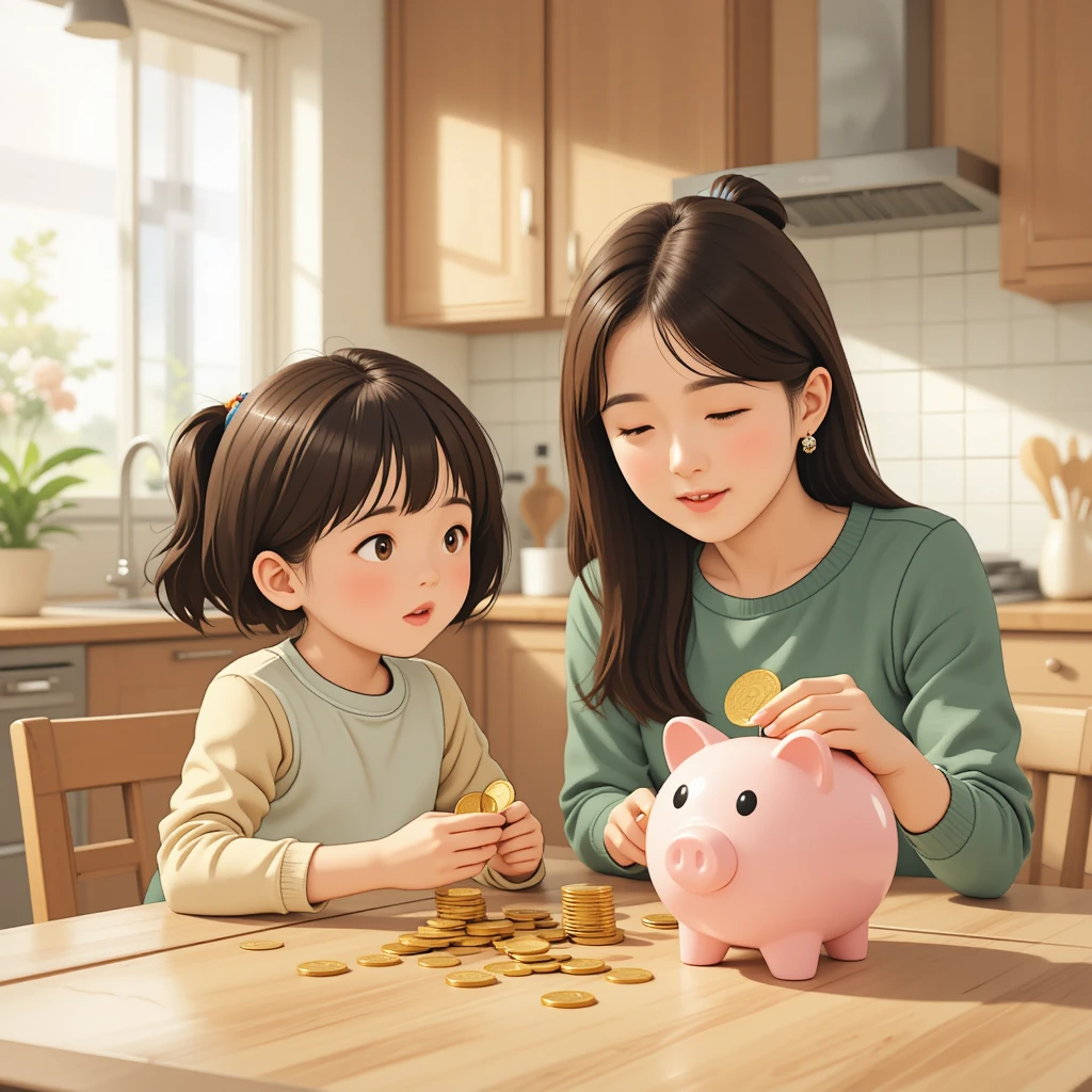 엄마와-저금하는-아이