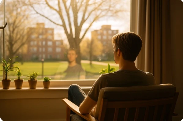 창가에서 멍때리며 뇌를 쉬게 하는 사람의 모습