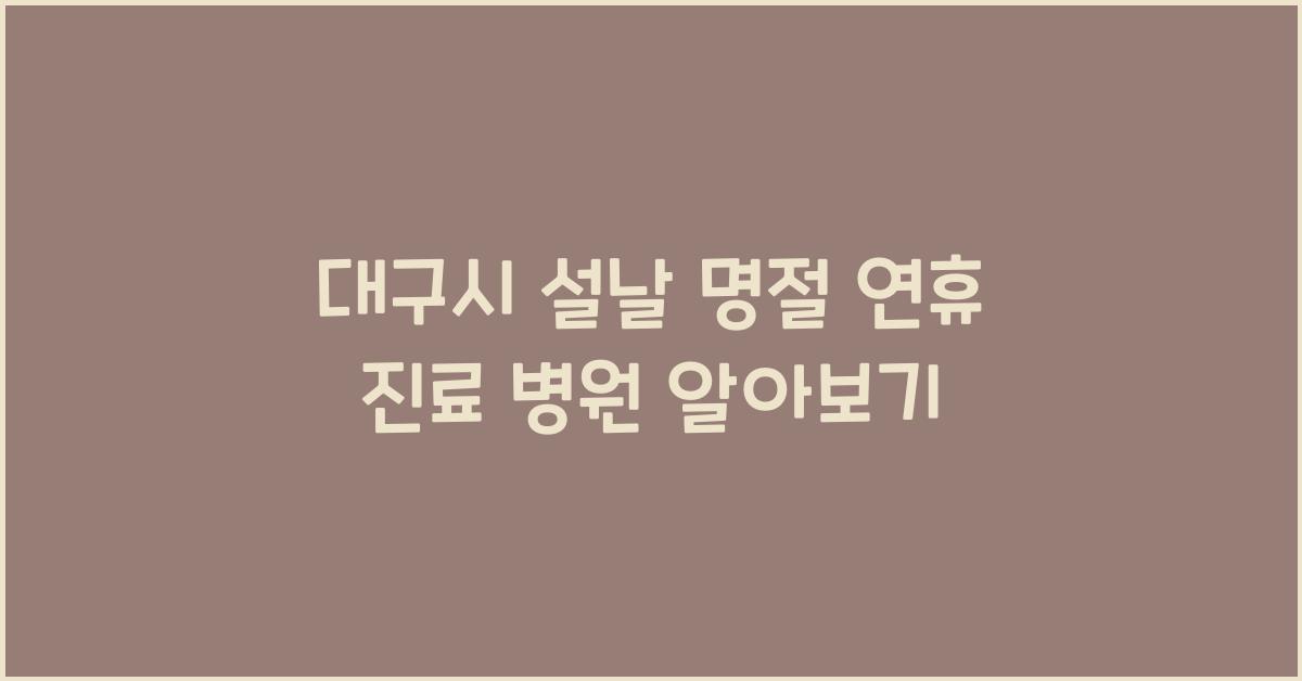 대구시 설날 명절 연휴 진료 병원 알아보기