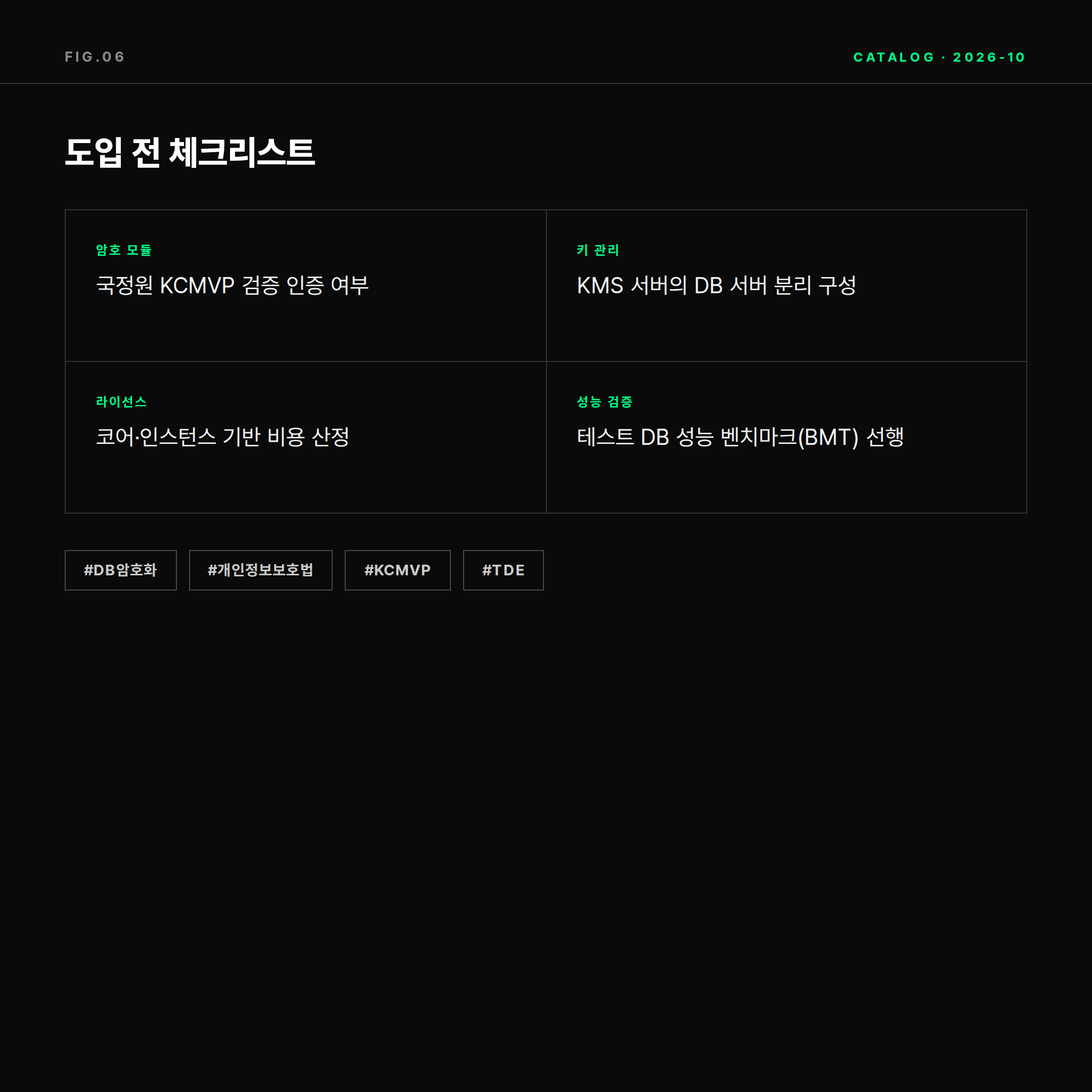 DB 암호화 도입 전 체크리스트 카탈로그 카드