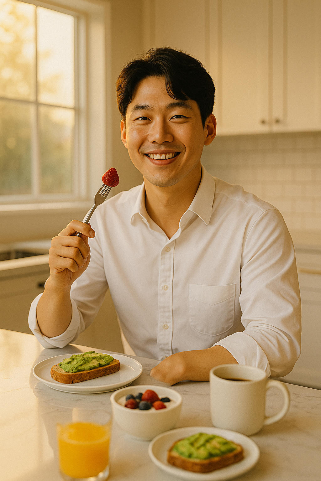 "휴가 증후군 극복을 위해 규칙적인 아침 식사를 하는 직장인의 건강한 모닝 루틴 모습"