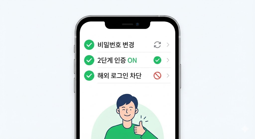 보안 설정을 완료하고 안심하는 모습의 일러스트