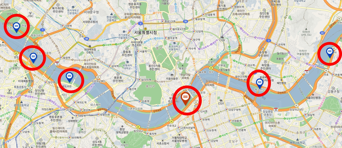 한강 야외수영장 지도