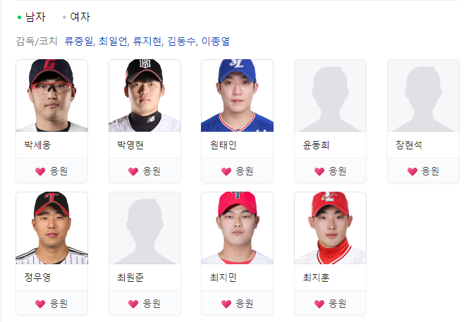 항저우 아시안 게임 야구 선수명단