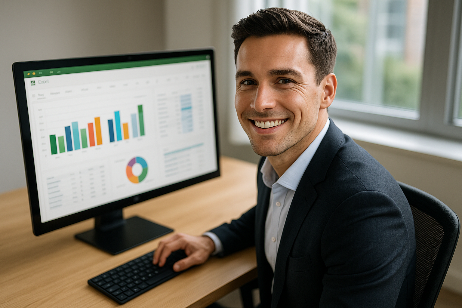 엑셀을 사용하고 있는 직장인의 모습