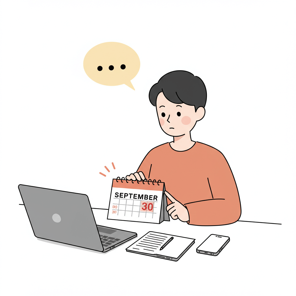 9월 말 지급일을 확인하는 부모가 달력을 보는 장면 1