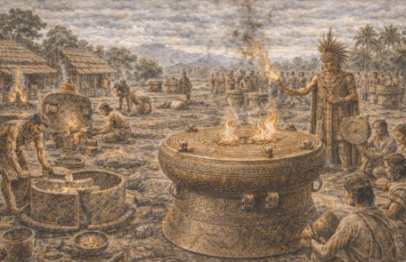 청동북을 만들고 있는 모습