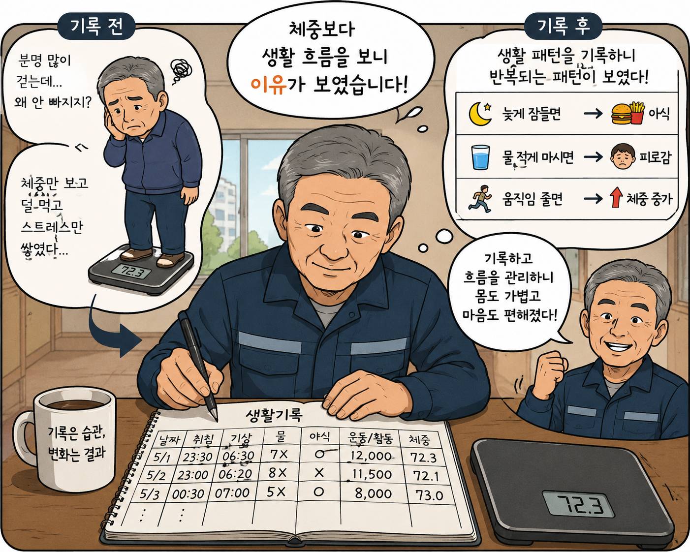 체중이 안 줄던 시기, 생활 기록을 쓰기 시작하고 나서 보인 것들