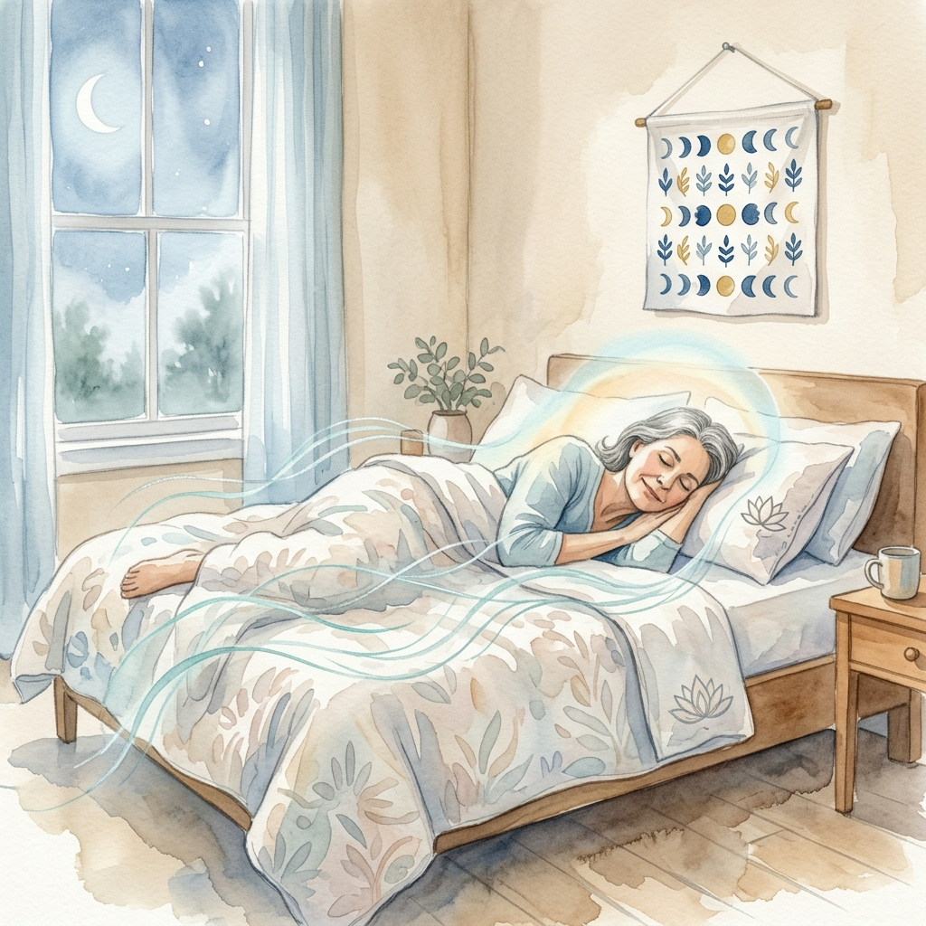 중년 이후 깊은 수면과 회복을 표현한 감성적 삽화
