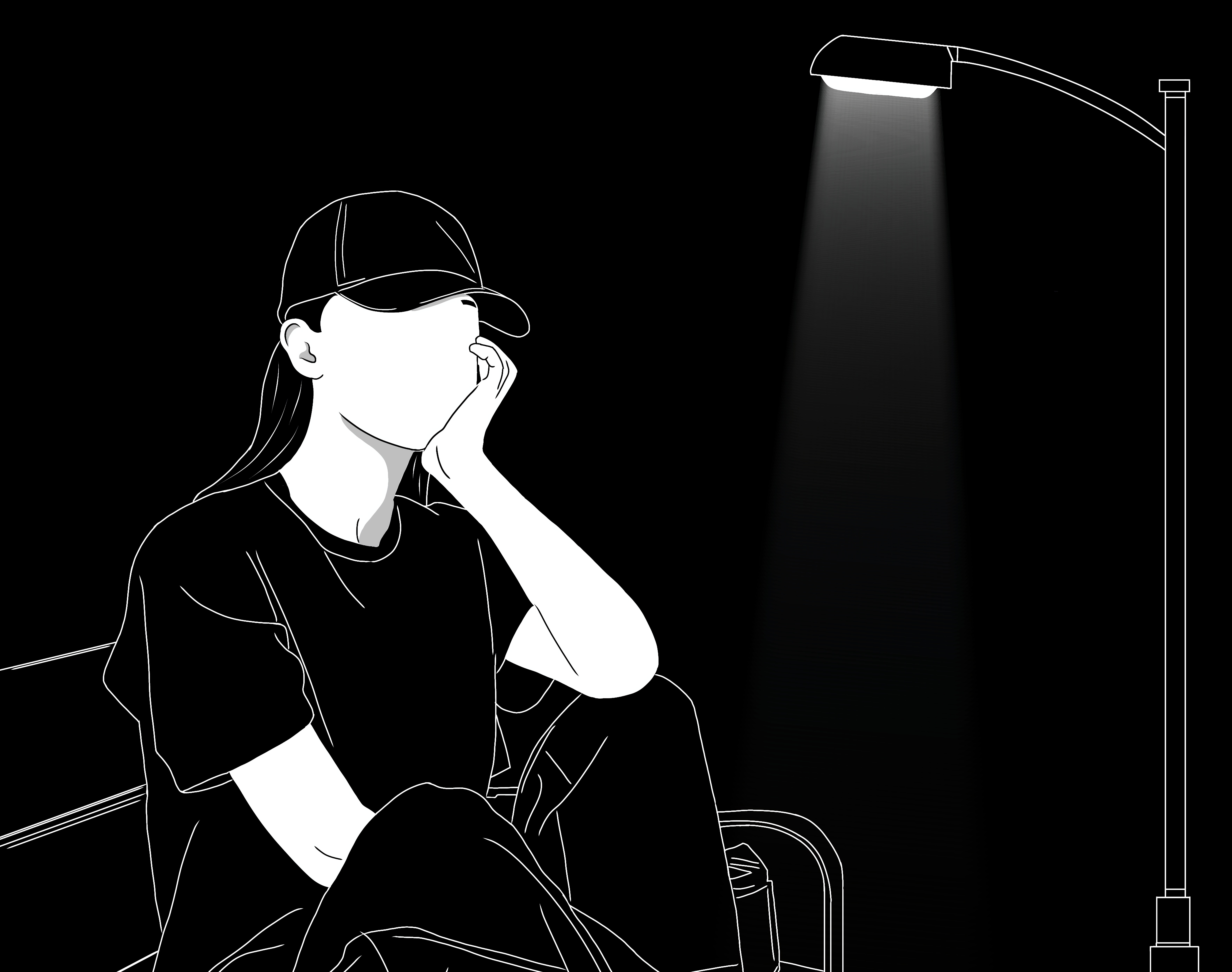 우울한 상황에서 혼자 앉아 생각에 잠긴 이미지