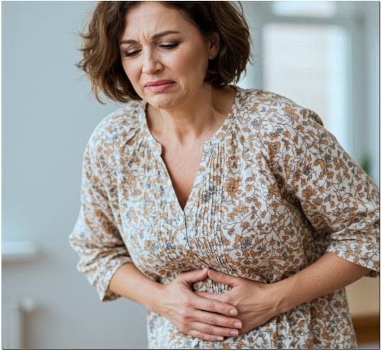 만성 표재성 위염의 증상
뱃속이 불편한 중년 여성 사진