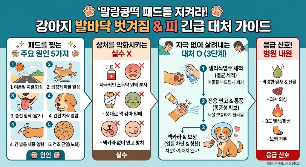 강아지 발바닥 까짐 및 벗겨진 상처 대처