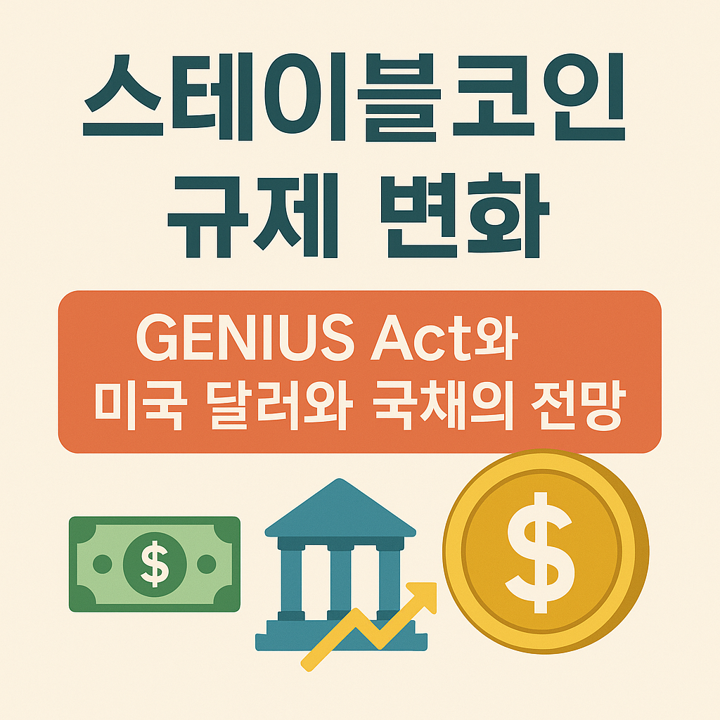 스테이블코인 규제변화, GENIUS ACT와 미국 달러와 국채의전망 문구와 달러 이미지