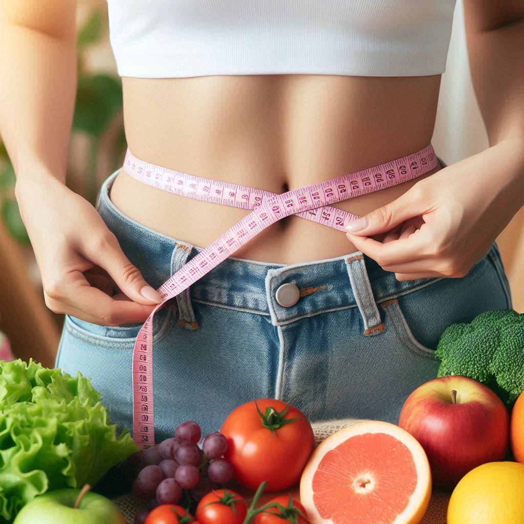 다이어트식단과 허리치수 측정하는 사진