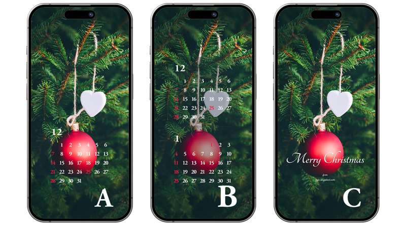 01 크리스마스 트리 장식볼 ABC - 2025년12월 아이폰배경화면