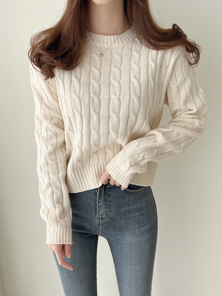 폴 데일리 루즈핏 꽈배기 니트