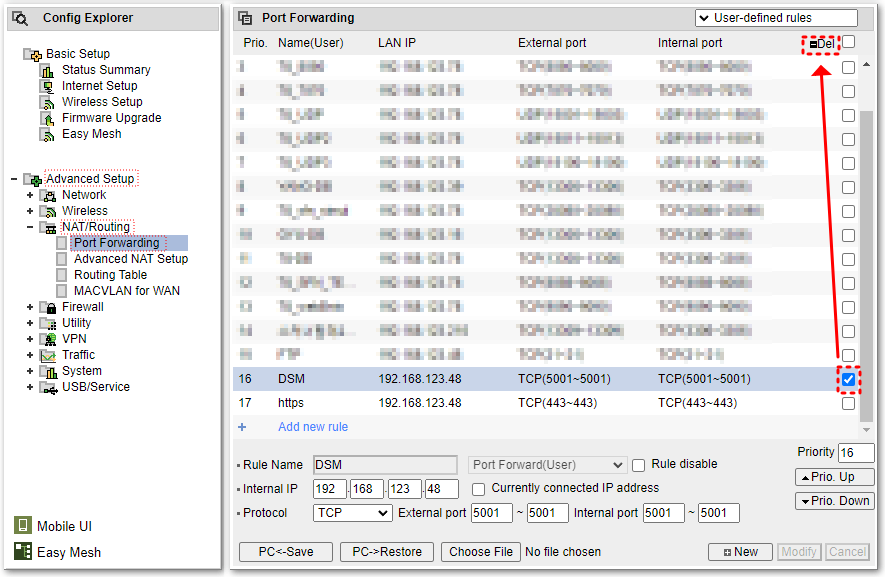 5001번 포트 삭제
