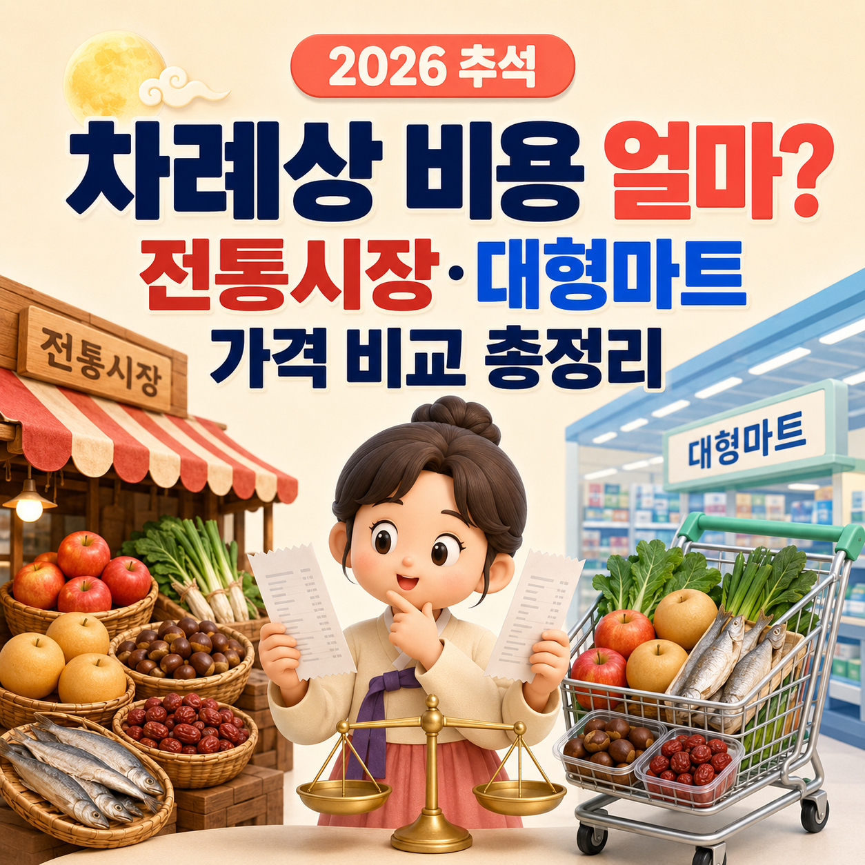 2026 추석 차례상 비용 얼마? 전통시장&middot;대형마트 가격 비교 총정리