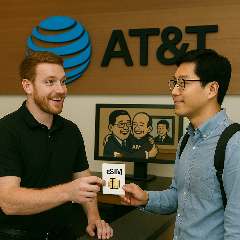 미국 통신사( AT&T)에서 이심(eSIM)을 구매하는 나의 모습