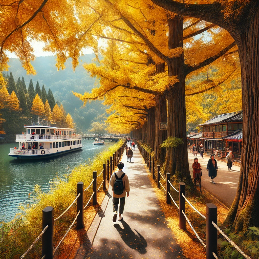 남이섬 산책하고 있는 사진