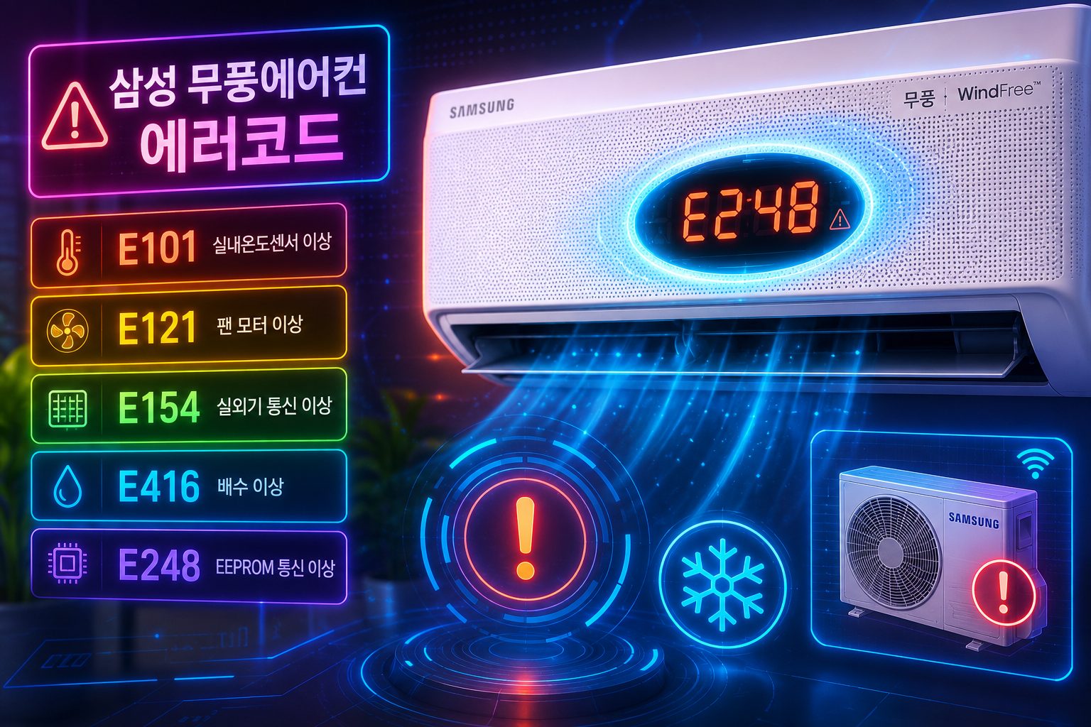 삼성 무풍에어컨 에러코드 해결방법 총정리 E101 E153 E162 등 에러코드별 원인과 조치법