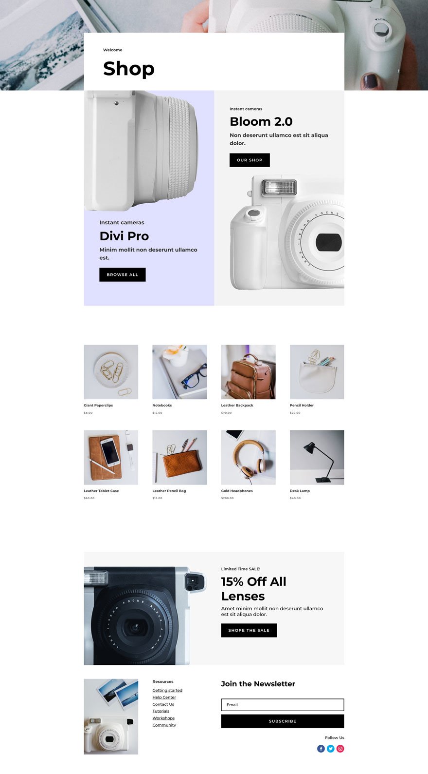 워드프레스 Divi 레이아웃 팩 - 상점 페이지 디자인