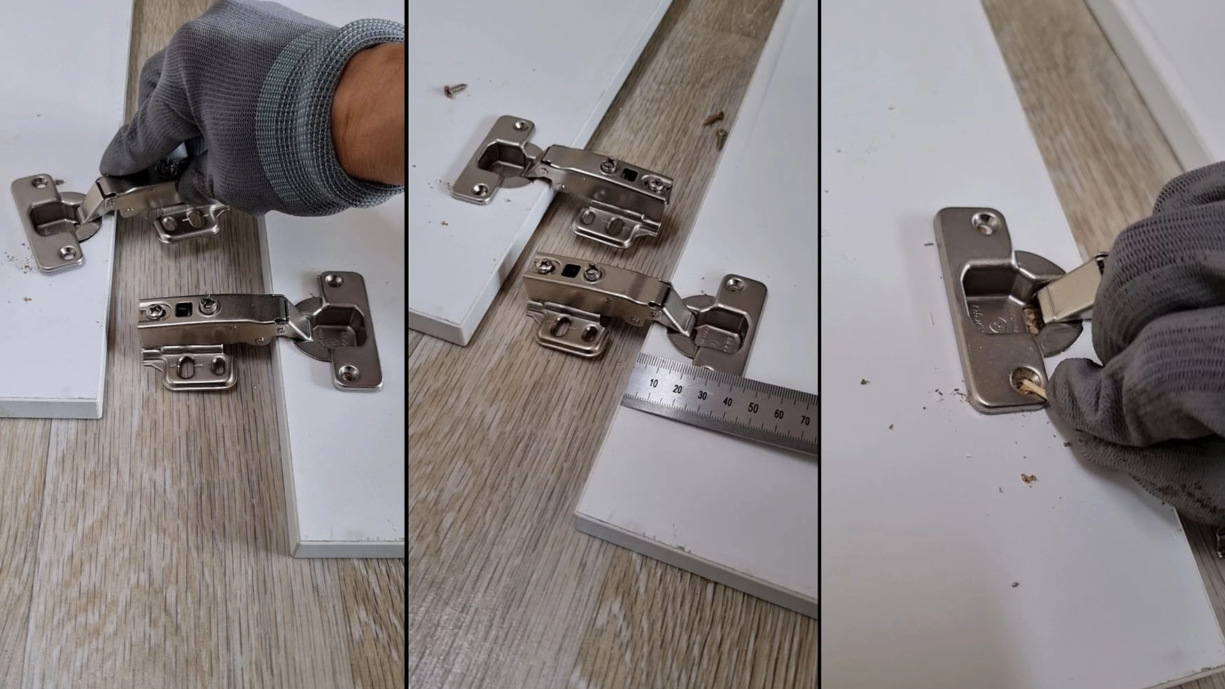 경첩고정하는 모습