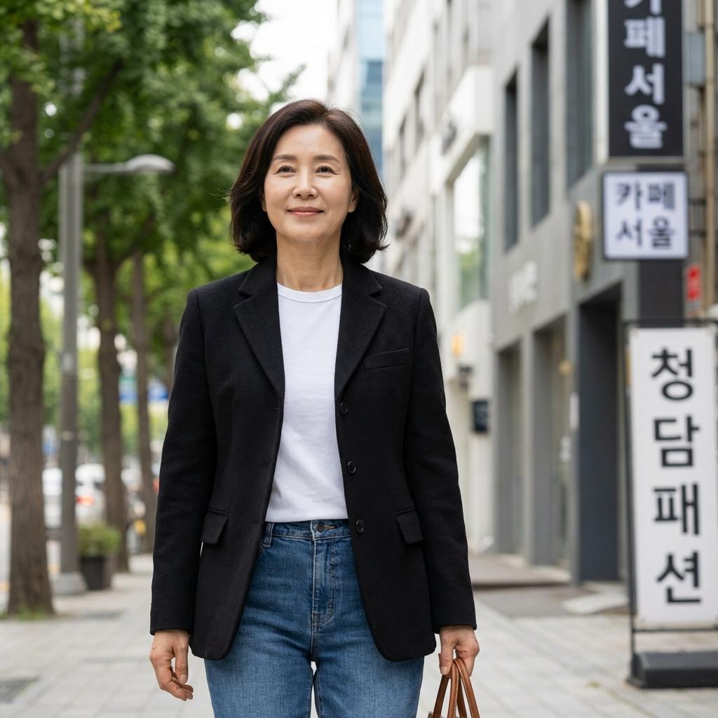 블랙 자켓을 촌스럽지 않게 연출하는 한 끗 차이