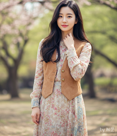 플라워 패턴 맥시 드레스/ 스웨이드 베스트