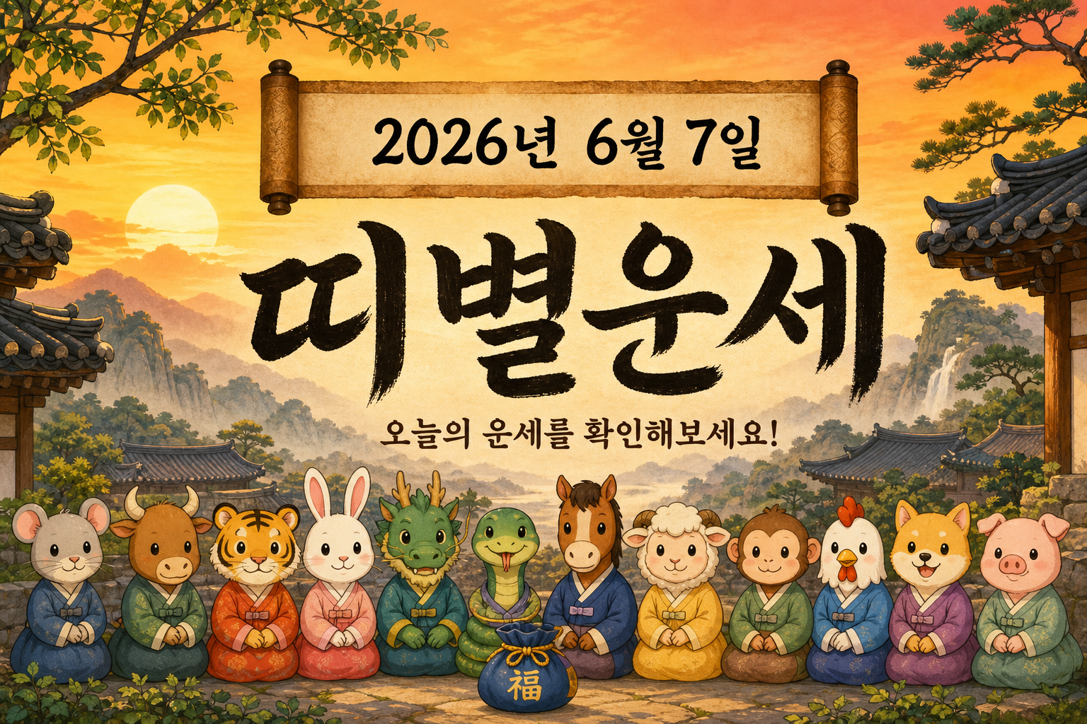 2026년 6월 7일 띠별운세 무료 보기 만세력 2D 이미지