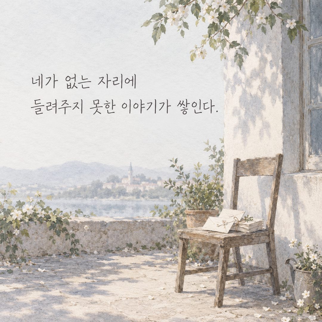 네가 없는 자리에 들려주지 못한 이야기가 쌓인다.