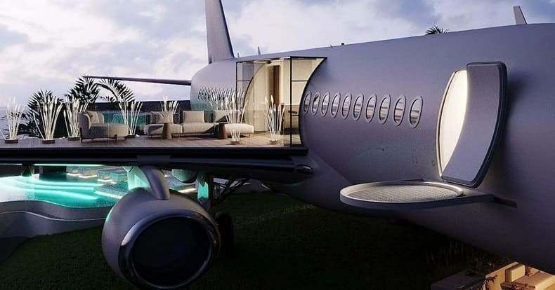 침실 2개짜리 빌라로 부활한 보잉 737 Abandoned boeing turns into a luxury villa with hanging terraces over bali's coast