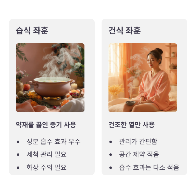 좌훈 종류별 특징: 습식 vs 건식 비교