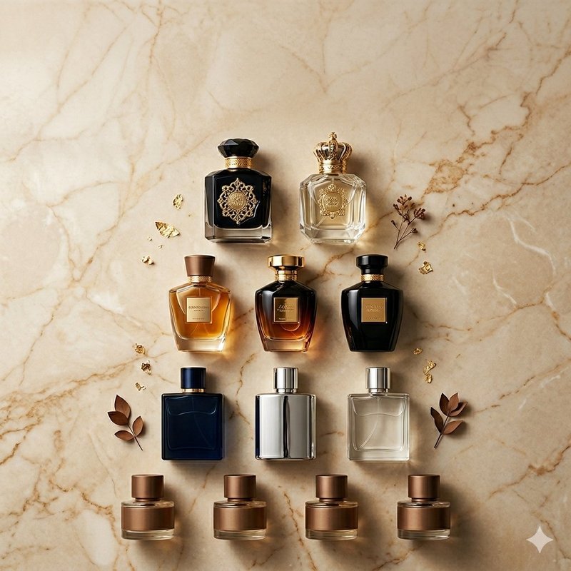 남자 향수 11종이 피라미드로 배치된 계급도 이미지 - 입문부터 끝판왕까지 티어별 비교