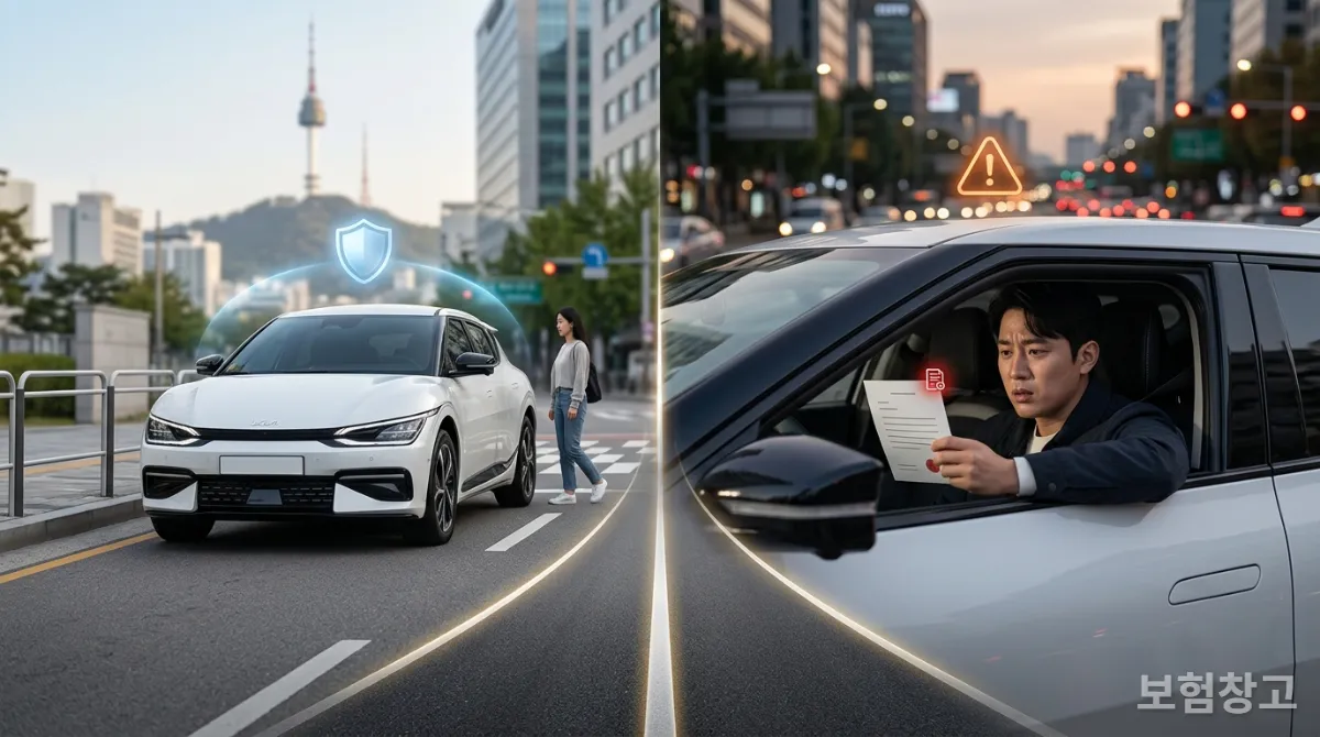 자동차 보험과 운전자 보험의 차이를 시각적으로 보여주는 이미지