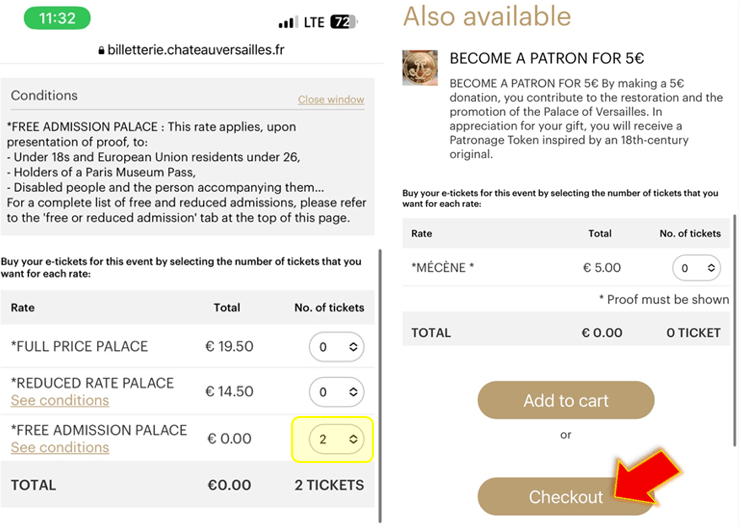 free-admission-palace클릭-후-체크아웃-누르기