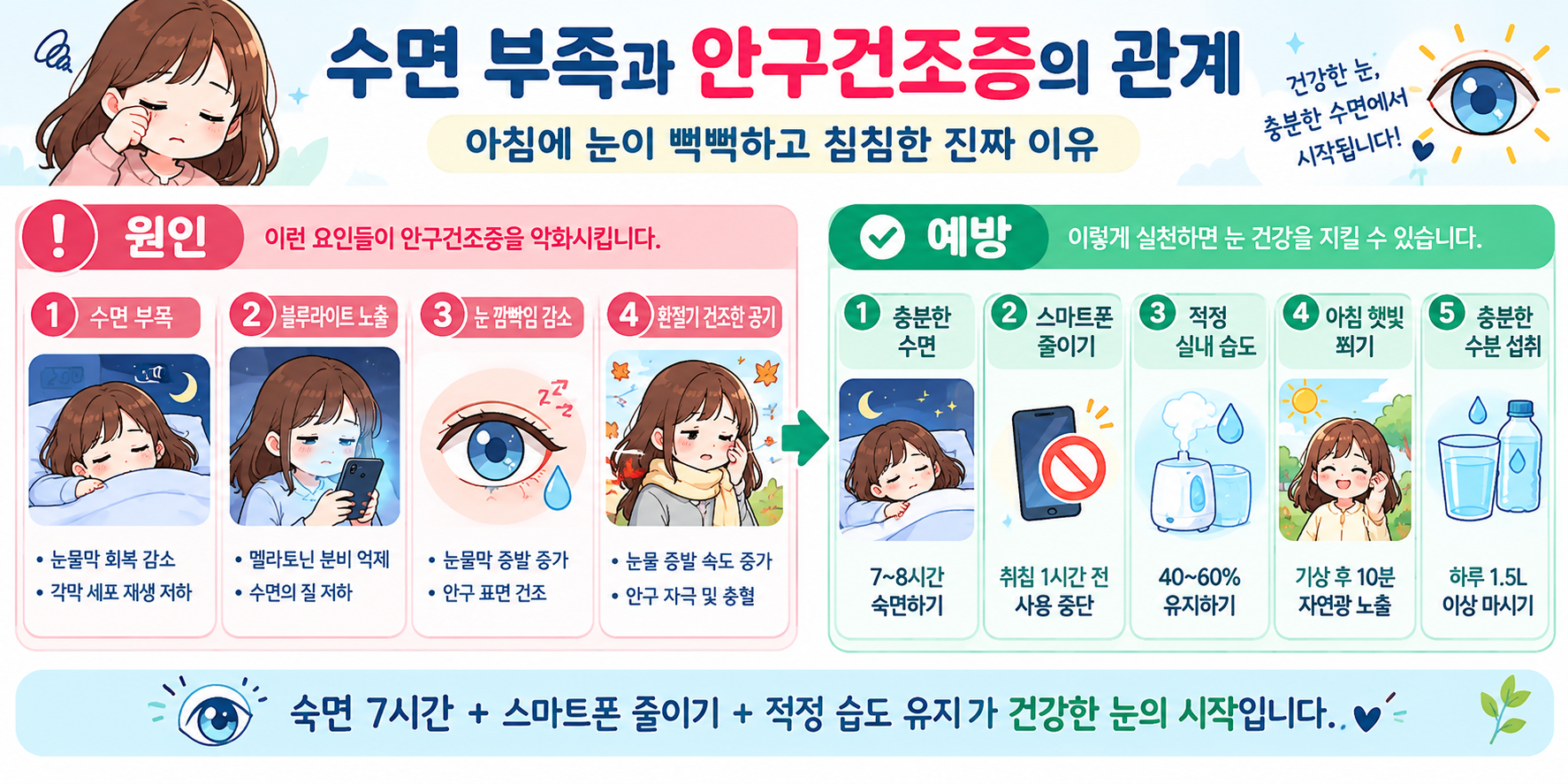 수면 부족과 안구건조증의 원인 및 눈 건강 예방법 5가지 요약 인포그래픽