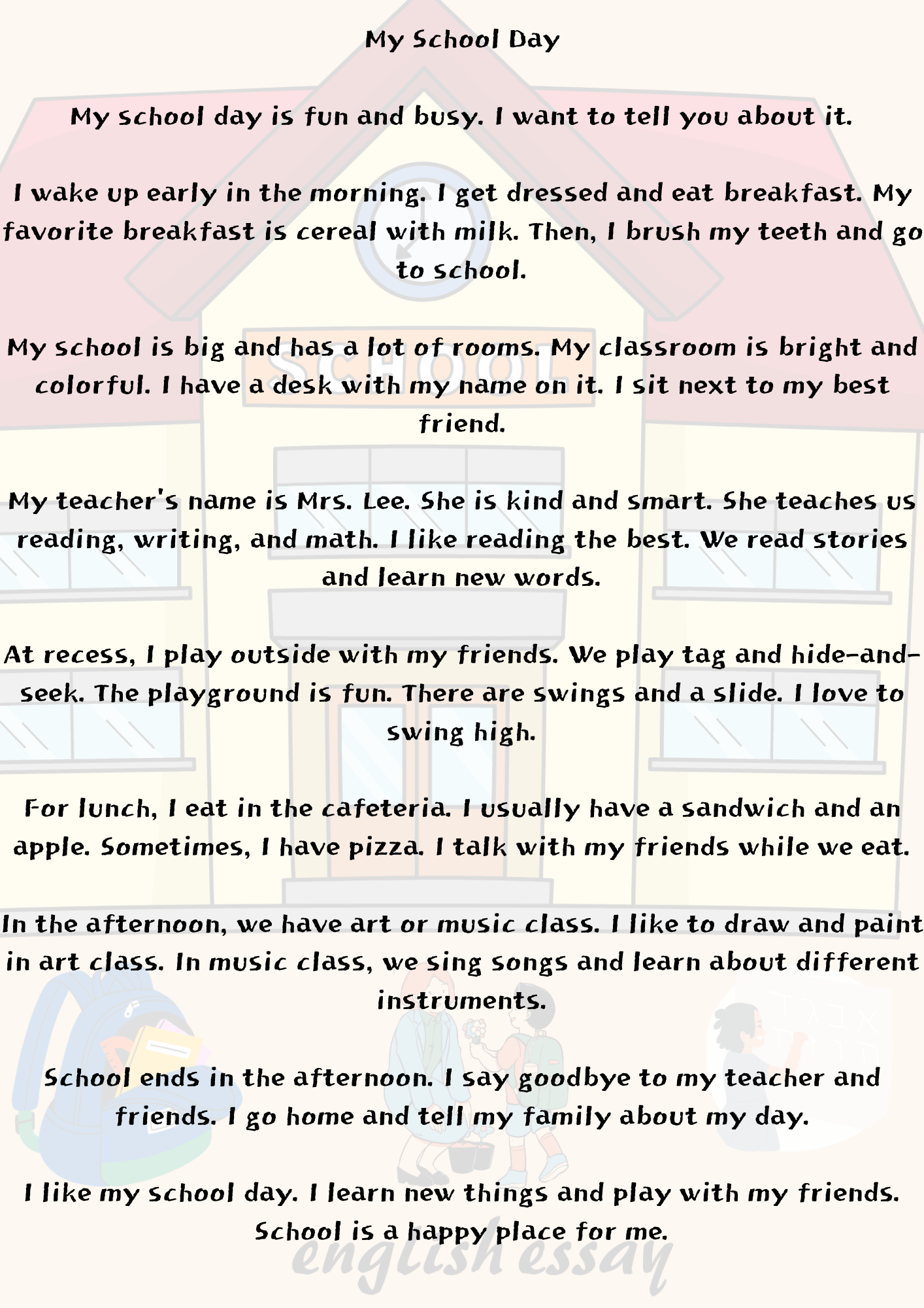 How to Write an Essay: &quot;My School Day&quot; 에세이 작성 방법: &quot;나의 학교 하루&quot;