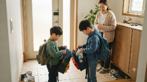 체험학습을 앞두고 가방과 준비물을 직접 확인하는 초등 저학년 아이