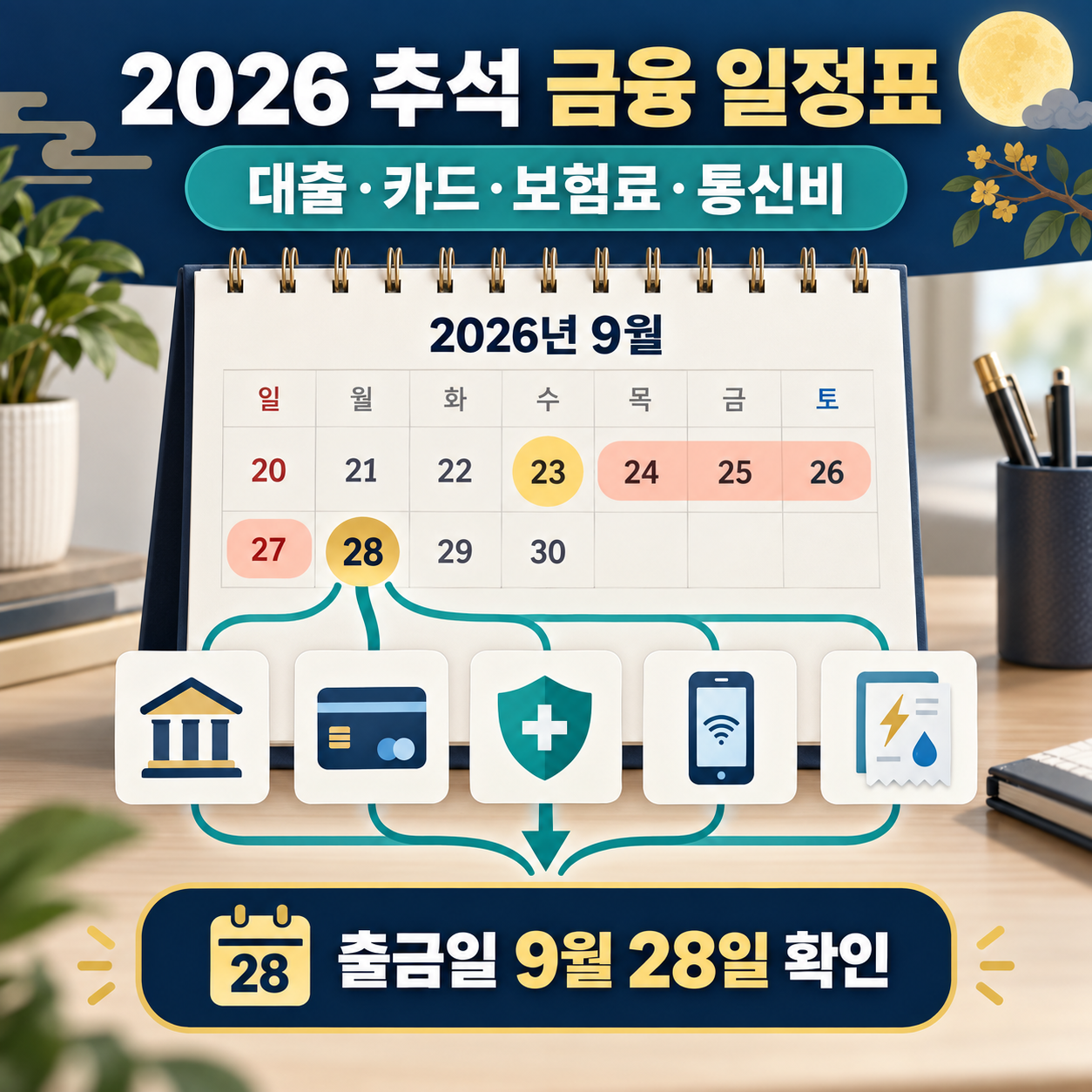 추석 연휴 금융 일정표 - 대출·카드·보험료·통신비 출금일 계산표