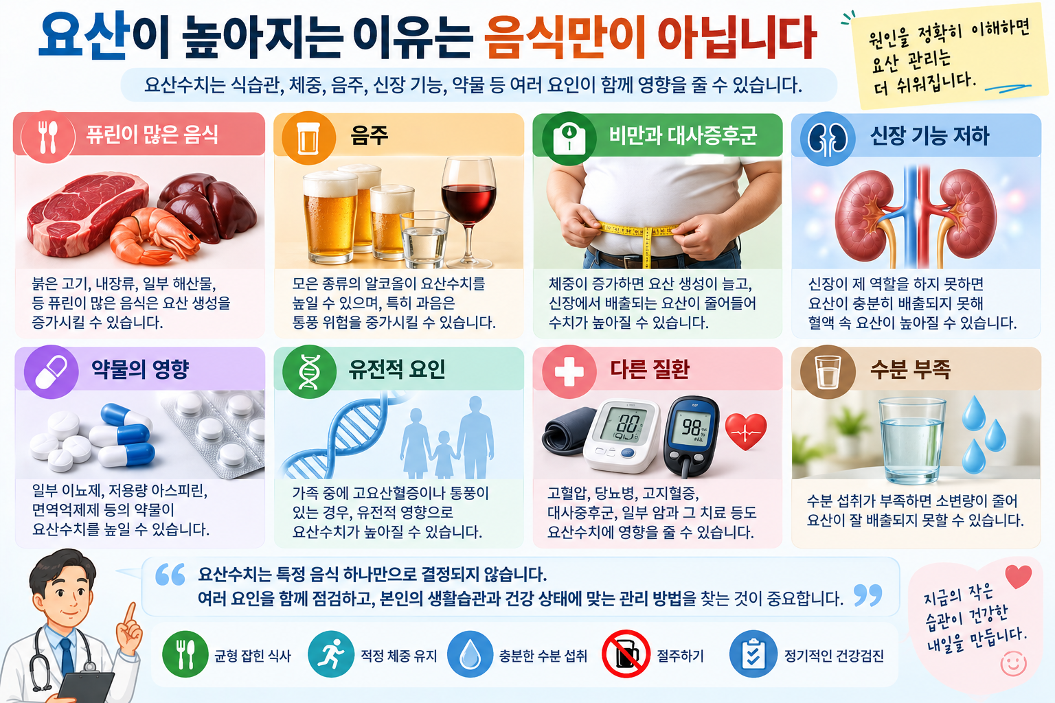 음식 이외의 요산 상승 요인을 설명하는 이미지